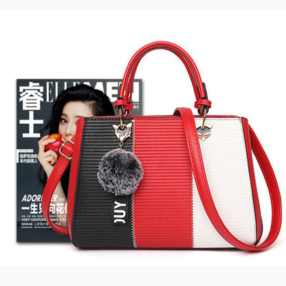 Sac bandoulière patchwork pour femme – Sac fourre-tout en cuir synthétique avec pompon