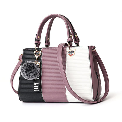 Sac bandoulière patchwork pour femme – Sac fourre-tout en cuir synthétique avec pompon