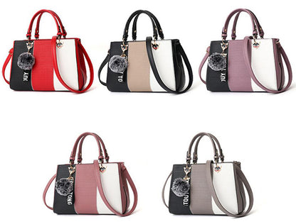 Sac bandoulière patchwork pour femme – Sac fourre-tout en cuir synthétique avec pompon