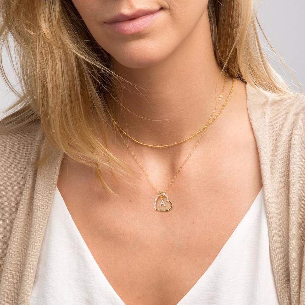 Heart Initial Necklaces for Women Teen Girls - a - Z Necklace Gift | Adjustable Cubic Zirconia Heart Pendant Initial Necklace, Birthday Gifts for Kids Girls Women, Jewelry for Girls Women