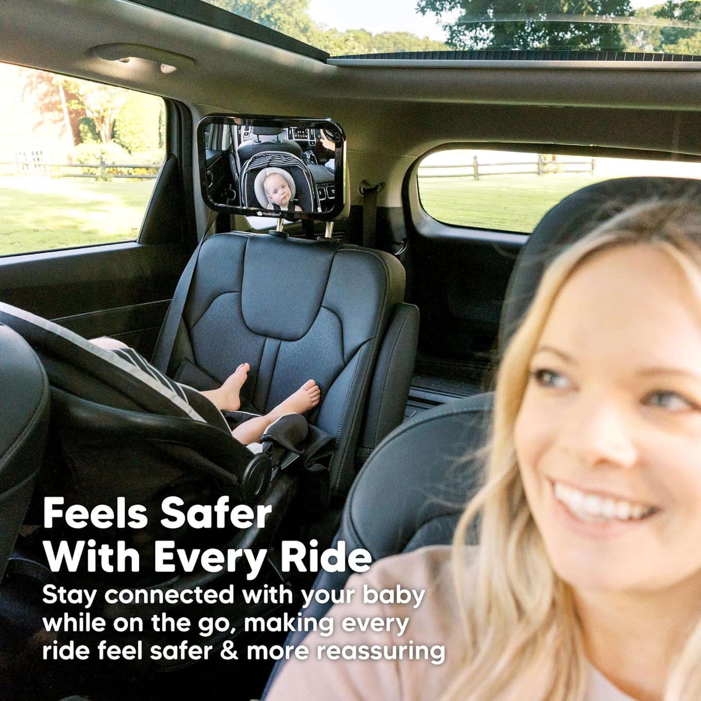 Baby Car Seat Mirror, Wide View, Shatterproof (Matte Black) | Backseat Infant Car Mirror for Baby Rear Facing, Crystal Clear View, Travel, Easy Install & Adjust for Removable Headrest