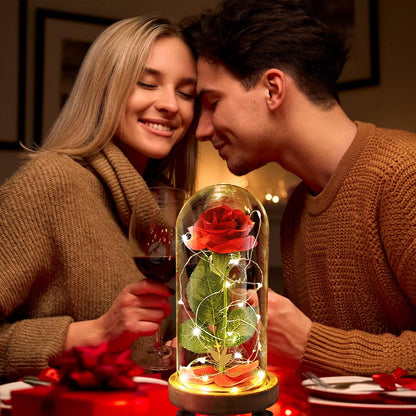 Preserved Rose Gifts for Mom,Birthday Gifts for Women,Beauty and the Beast Rose in Glass Dome,Silk Rose Forever Flowers with Lights,Valentines for Women Wife Daughter Girlfriend | Romantic Enchanted Red Rose Decor with Warm String Lights & Premium Gift Box, Birthday Valentine Gift for Mom Girlfriend