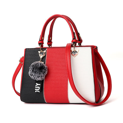 Sac bandoulière patchwork pour femme – Sac fourre-tout en cuir synthétique avec pompon