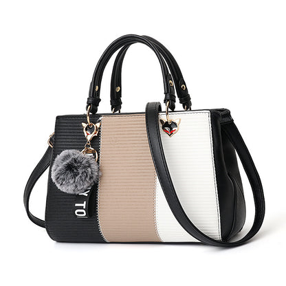 Sac bandoulière patchwork pour femme – Sac fourre-tout en cuir synthétique avec pompon