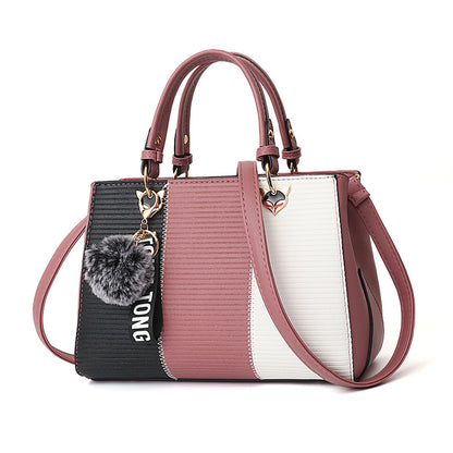 Sac bandoulière patchwork pour femme – Sac fourre-tout en cuir synthétique avec pompon
