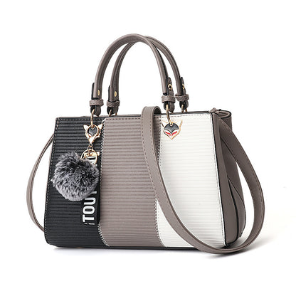 Sac bandoulière patchwork pour femme – Sac fourre-tout en cuir synthétique avec pompon