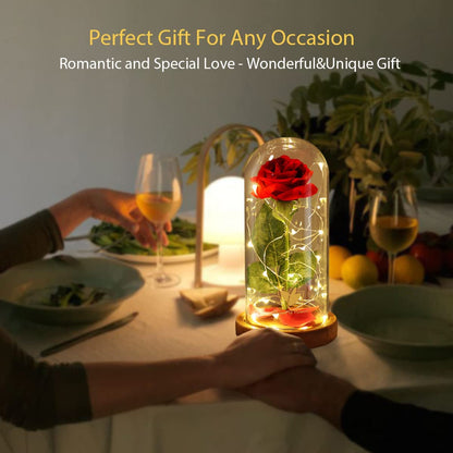 Preserved Rose Gifts for Mom,Birthday Gifts for Women,Beauty and the Beast Rose in Glass Dome,Silk Rose Forever Flowers with Lights,Valentines for Women Wife Daughter Girlfriend | Romantic Enchanted Red Rose Decor with Warm String Lights & Premium Gift Box, Birthday Valentine Gift for Mom Girlfriend