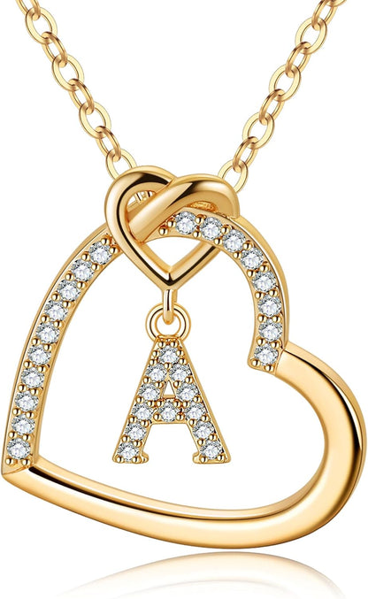 Heart Initial Necklaces for Women Teen Girls - a - Z Necklace Gift | Adjustable Cubic Zirconia Heart Pendant Initial Necklace, Birthday Gifts for Kids Girls Women, Jewelry for Girls Women