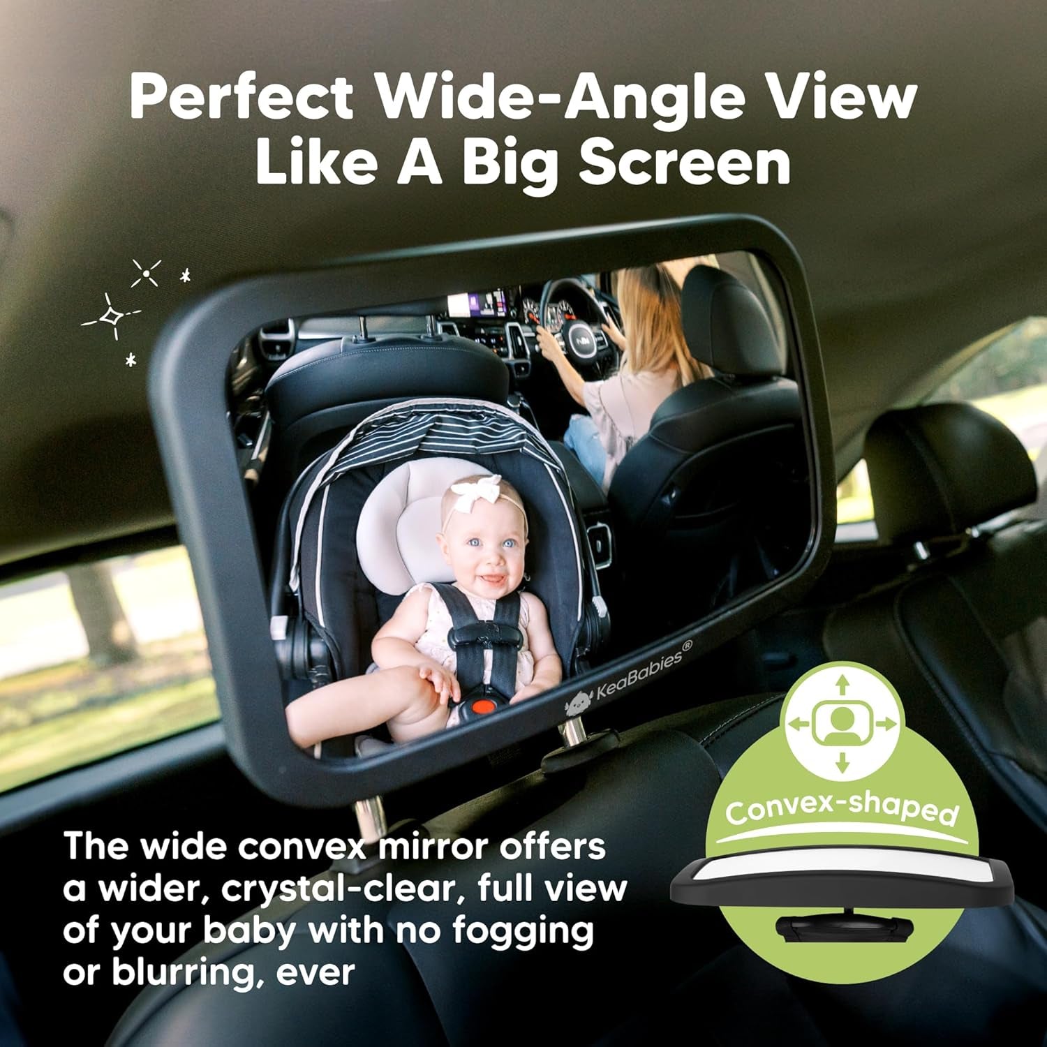 Baby Car Seat Mirror, Wide View, Shatterproof (Matte Black) | Backseat Infant Car Mirror for Baby Rear Facing, Crystal Clear View, Travel, Easy Install & Adjust for Removable Headrest
