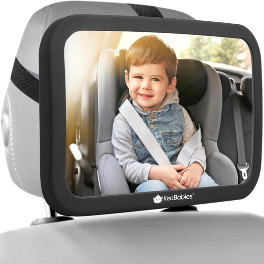 Baby Car Seat Mirror, Wide View, Shatterproof (Matte Black) | Backseat Infant Car Mirror for Baby Rear Facing, Crystal Clear View, Travel, Easy Install & Adjust for Removable Headrest