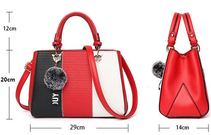 Sac bandoulière patchwork pour femme – Sac fourre-tout en cuir synthétique avec pompon