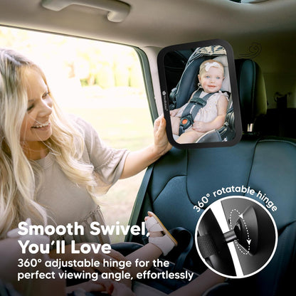 Baby Car Seat Mirror, Wide View, Shatterproof (Matte Black) | Backseat Infant Car Mirror for Baby Rear Facing, Crystal Clear View, Travel, Easy Install & Adjust for Removable Headrest