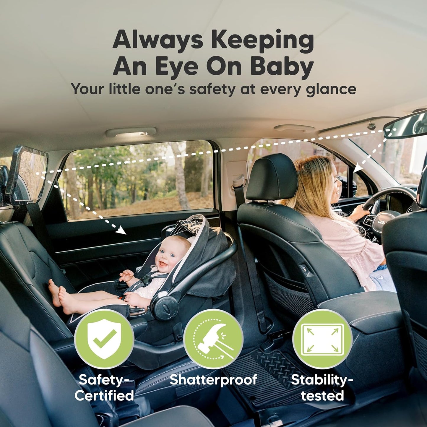 Baby Car Seat Mirror, Wide View, Shatterproof (Matte Black) | Backseat Infant Car Mirror for Baby Rear Facing, Crystal Clear View, Travel, Easy Install & Adjust for Removable Headrest